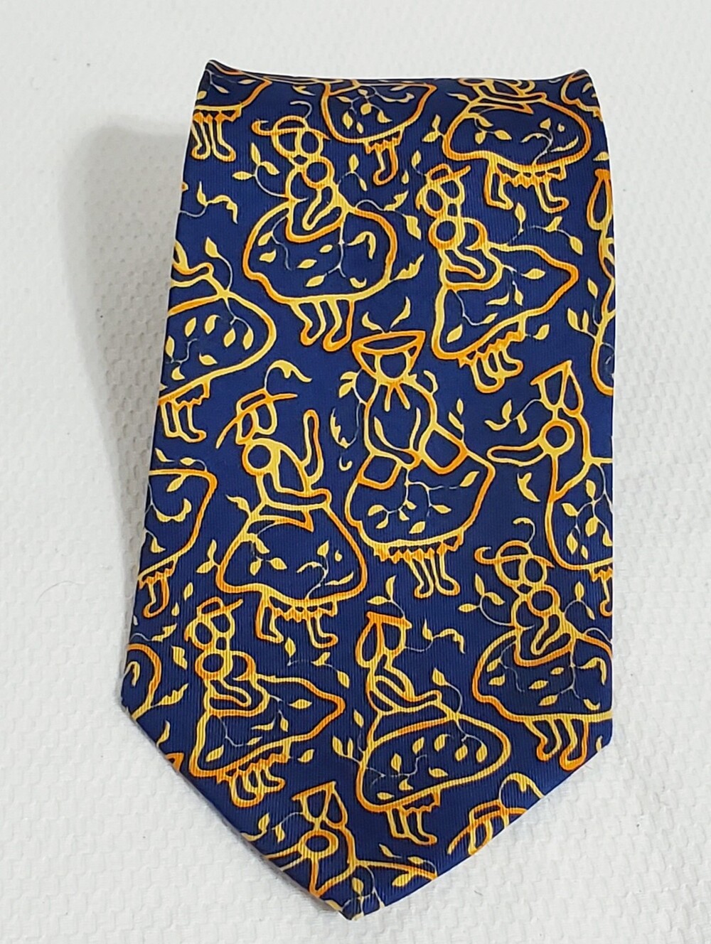 Salvatore Ferragamo Navy Yellow Print Silk Tie